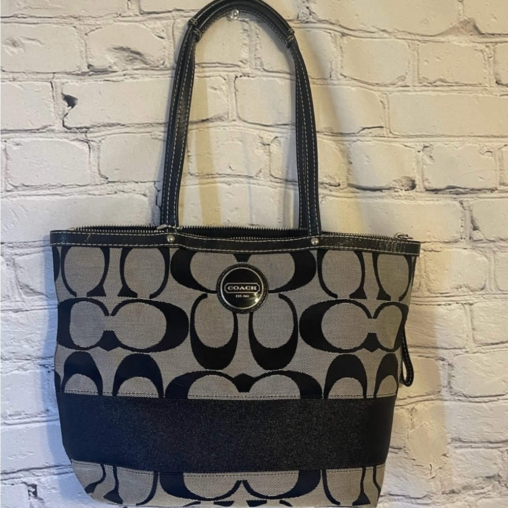 Coach Signature Black and Gray Tote Bag